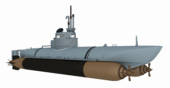 Computer generated 3D illustration with a German submarine of World War II isolated on white background