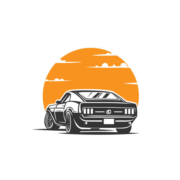 illustrazioni stock, clip art, cartoni animati e icone di tendenza di illustrazione di un'auto sullo sfondo del disco solare. - snowdrift