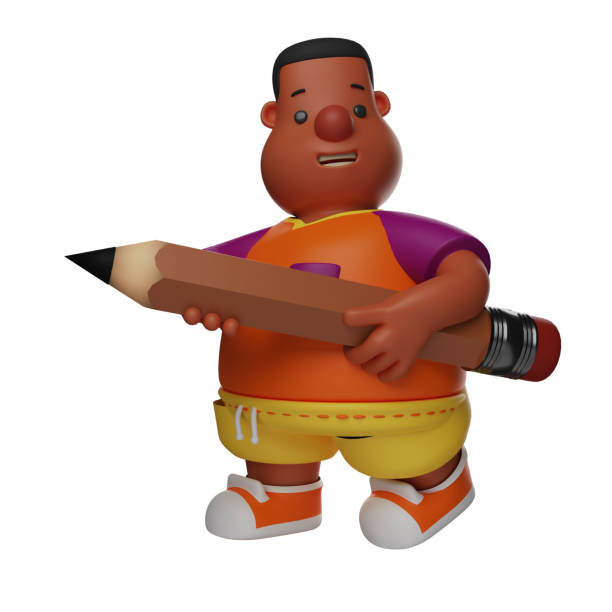istock Sweat 3D Big Boy Cartoon Character holding a pencil 1394368887
