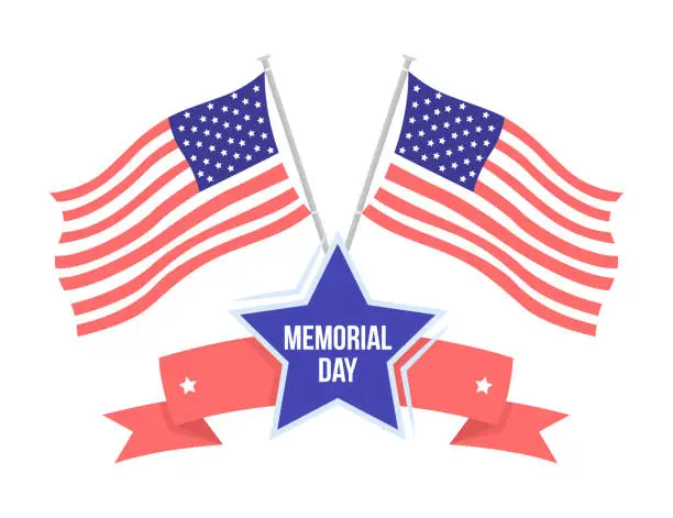 Vector illustration of American flags for Memorial day semi flat color vector object