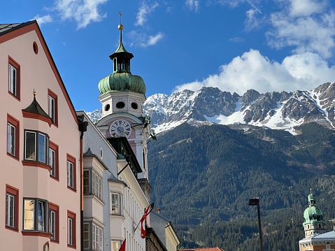 innsbruck nordgette alps with architecture and church clock tower