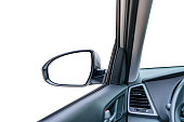 External rear view mirror shot from car interior