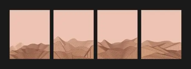 Vector illustration of Set of Abstract mountain contemporary aesthetic backgrounds landscapes. with mountain, forest, sea, skyline, wave. vector illustrations