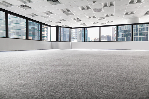 Empty commercial business office space view in urban city downtown, Hong Kong, China