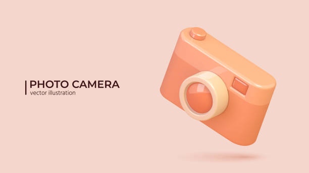 istock 3D icon of Photo camera trendy color with with lens and button. 1394385481