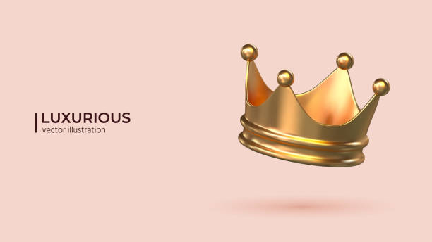 3D Vector Gold royal king crown. Realistic creative conceptual symbol of imperial power. Luxury, wealth and power. Mobile Template Social network. Vector illustration
