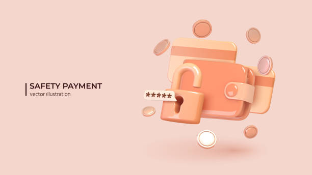 istock Realistic 3d design of smart wallet with payment application with padlock and coins around it. 1394385696