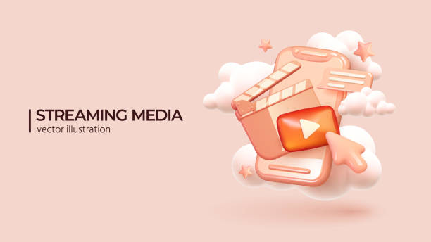 3d vector Streaming service concept. Streaming Media in Cute Cartoon style vector art illustration