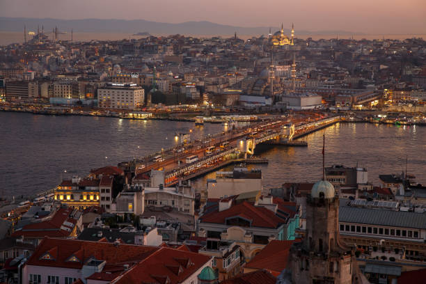 istock Sunset over the Istanbul landscape. Galata Bridge. 1394387077