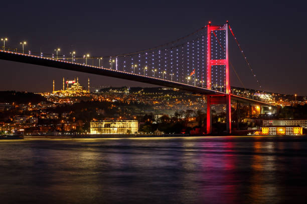 istock Bosphorus bridge between Asia and Europe at night. Istanbul, Turkey. 1394387085