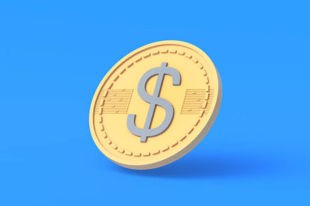 istock Coin with dollar symbol on blue background. Financial indicators. Cheap loans. Profitable proposition. Conditions of employment. Big discounts. Donation amount. 3d render 1394390683