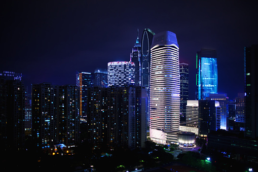 Night view of Guangzhou's Zhujiang New Town (珠江新城) central business area of Tianhe (天河区) District, China