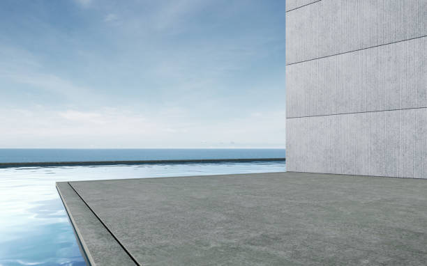 istock Empty concrete floor for car park with pool. 1394392865