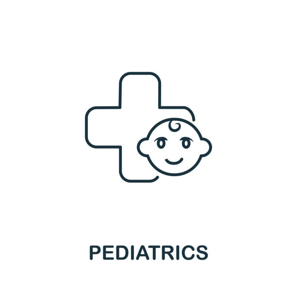 ilustraciones, imágenes clip art, dibujos animados e iconos de stock de icono de pediatría de la colección médica. elemento de línea simple símbolo de pediatría para plantillas, diseño web e infografías - pediatra