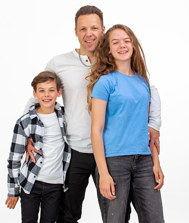 Single father portrait with two children