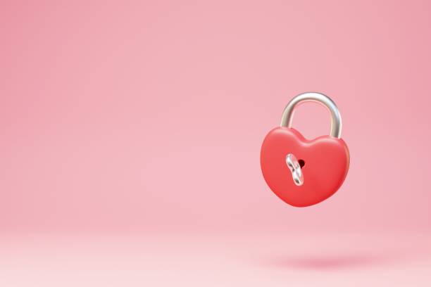 istock Close heart lock with key on pastel background. 3d render 1394400662