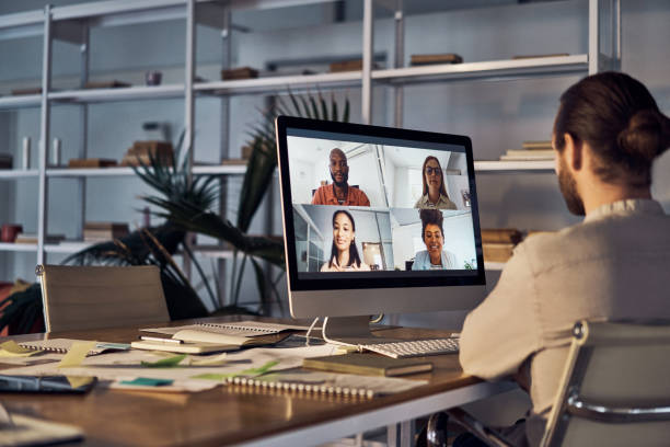 istock Diverse group of businesspeople in a virtual meeting at work 1394401807