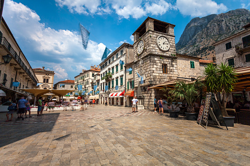 Kotor, Montenegro - August 13, 2015: Square of the Arms at old quarter of Kotor at sunny day