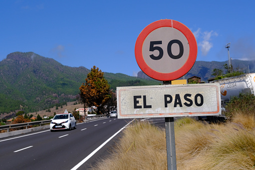 Cars in the street as Cumbre Vieja volcano eruption, in the village of Las Manchas, La Palma island, Spain, 04 October 2021