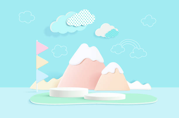 istock 3D rendring of colorful pastel clouds and rainbow with empty space for kids or baby product. 1394407530