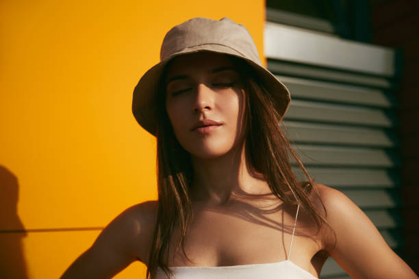 istock Stylish charming woman in trendy hat 1394409989