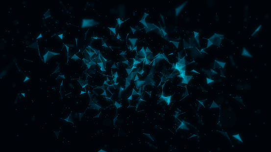 Space futuristic backdrop. Network connection structure cyberspace with moving particles in the galaxy. Big data visualization. Abstract cyber security background. 3D rendering.
