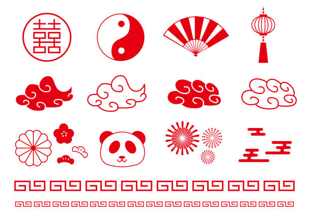 A set of simple Chinese motifs A set of simple Chinese motifs chinese panda stock illustrations