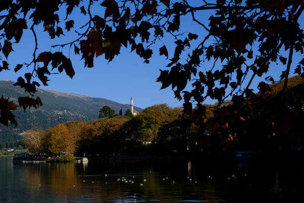 Sunny day in Lake Pamvotida. Ioannina, Greece on November 21, 2021.