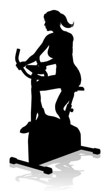 тренажерный зал женщина силуэт стационарные упражнения спин велосипед - exercising sport gym spinning stock illustrations