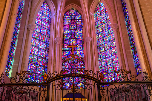 Stained glass rose window of Notre Dame de Strasbourg, France