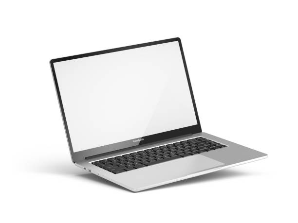 Laptop with blank white screen isolated on a white background. Laptop blank screen mockup. 3d rendering