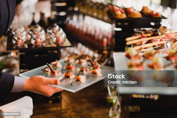 Catering Banquet Table At The Reception Stock Photo - Download Image Now - Buffet, Food And Drink Industry, Event