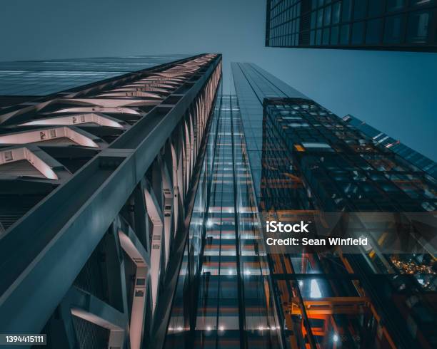 Look Up Stock Photo - Download Image Now - Finance, Low Angle View, Night