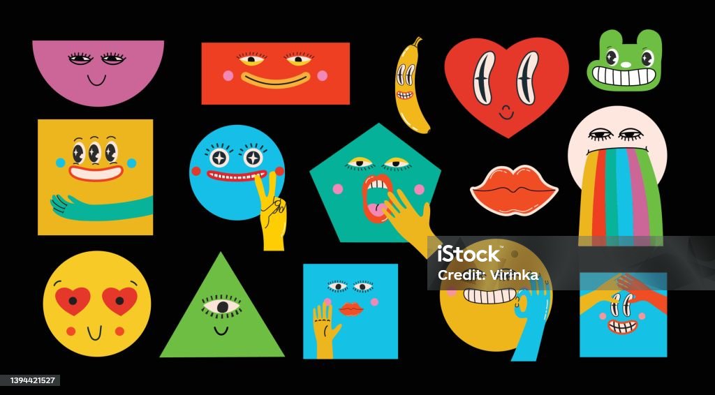 Random Comic Shape Collection Of Crazy Abstract Comic Geometric Shape Characters Elements ...