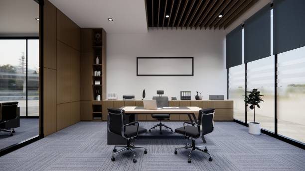 istock Interior Empty Modern Loft Office open space modern office footage.Modern open concept Lobby and reception area meeting room design. 3D Rendering . 1394422698