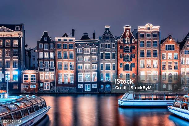 Architecture In Amsterdam Stock Photo - Download Image Now - Amsterdam, Illuminated, Traditional Festival