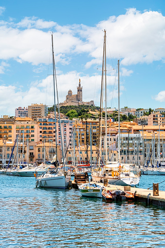 July 2021 - Marseille, France - The Old harbor in Marseille city