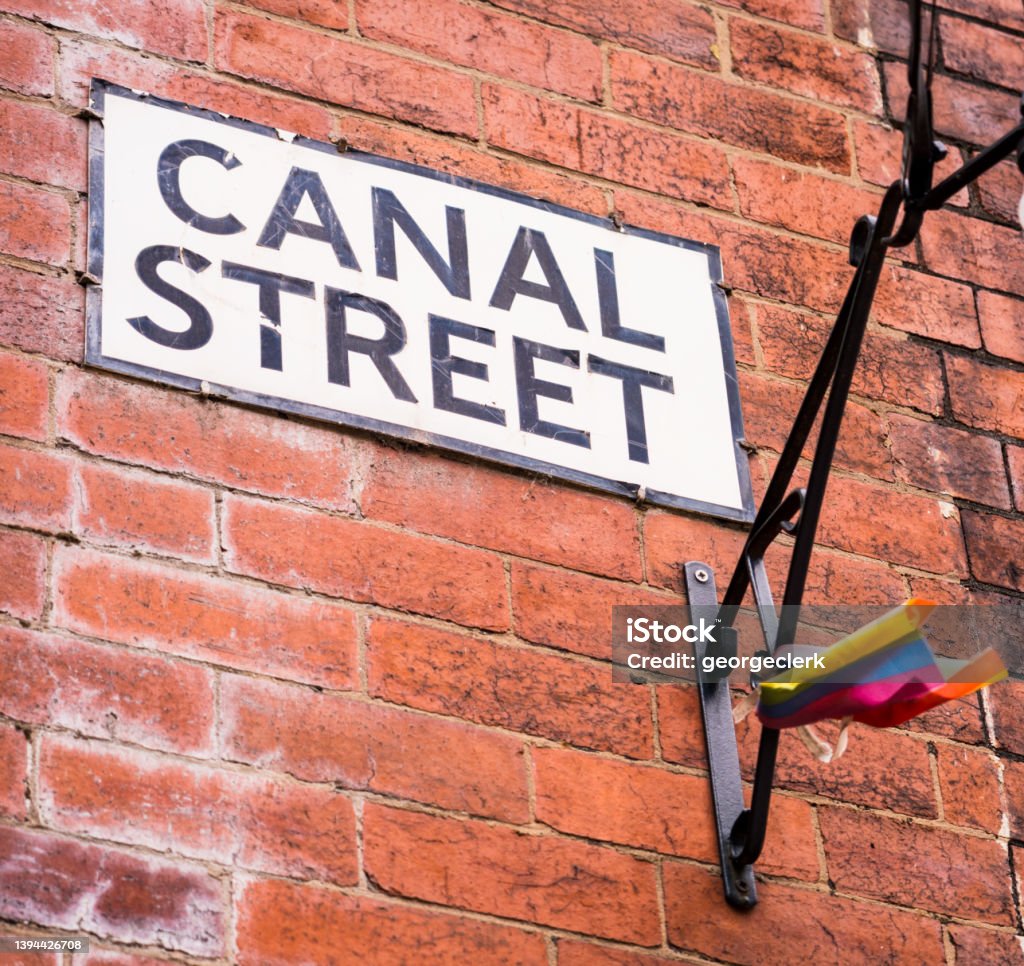 Canal Street sign - Manchester, England A sign for Canal Street in Manchester, well known as the centre of the city's historic Gay Village. Manchester - England Stock Photo