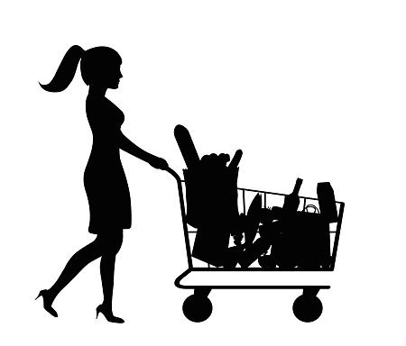 Vector Silhouette of Woman with shopping carts.