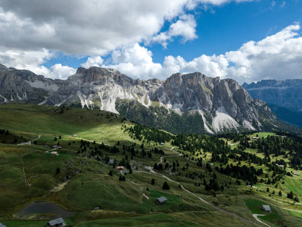 istock Scenic panoramic view over Dolomites mountains on a sunny day 1394427999