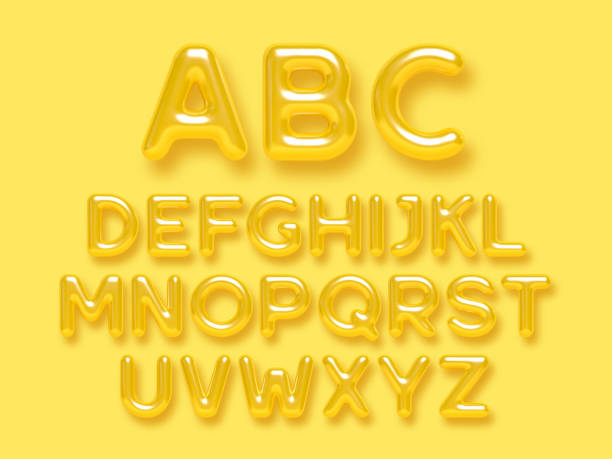 illustrations, cliparts, dessins animés et icônes de ensemble de vecteurs de l’alphabet jaune d’été. - polices de caractère bulle