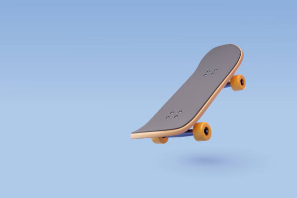 illustrazioni stock, clip art, cartoni animati e icone di tendenza di 3d vector skateboard su blu, sport estremo e concetto ricreativo. - skateboarding