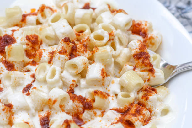 istock Pasta with tomato paste and yogurt sauce in a dinner plate 1394433762