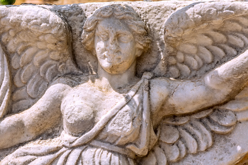 Sculpture of goddess Nike in the archaeological site of ancient Ephesus, Turkey