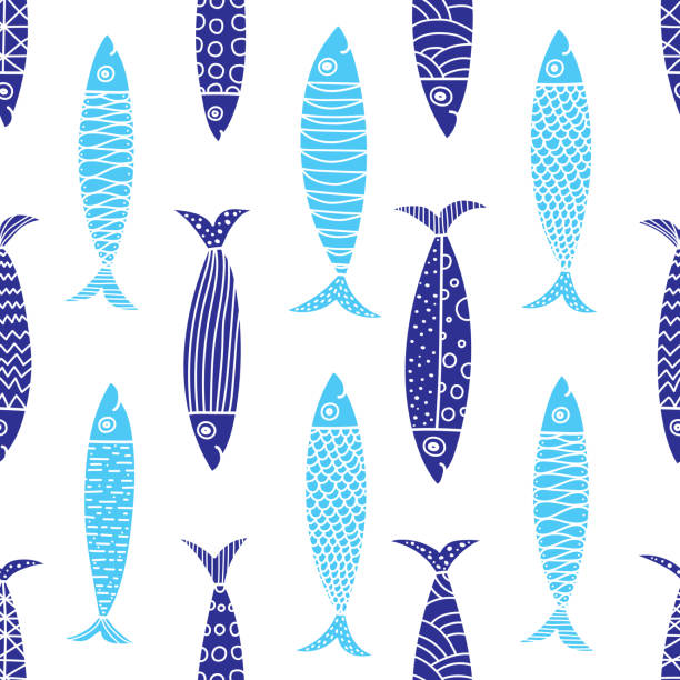 Cute fish.  Kids background. Seamless pattern. Can be used in textile industry, paper, background, scrapbooking. fish salmon silhouette fishing stock illustrations