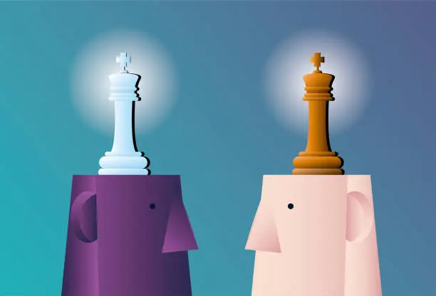 Vector illustration of chess on giant brains