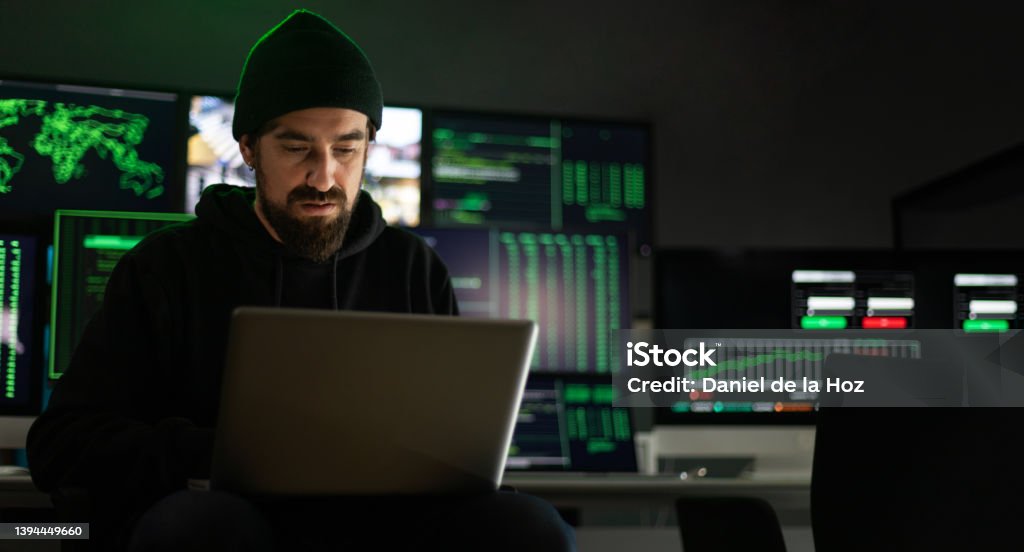 Hacking Frame Horizontal Banner Hacker Hacking Security Firewall In Basement Hideout ...