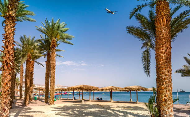 sandy beach of the red sea in eilat - gulf of aqaba imagens e fotografias de stock