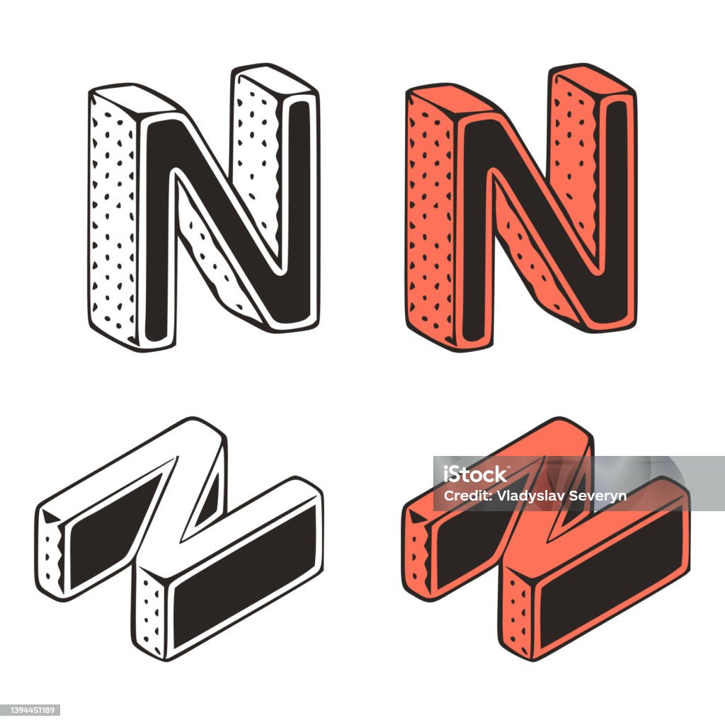 Isometric Chữ N Doodle Vector Minh Họa Trên Nền Trắng Clip Art Chữ ...
