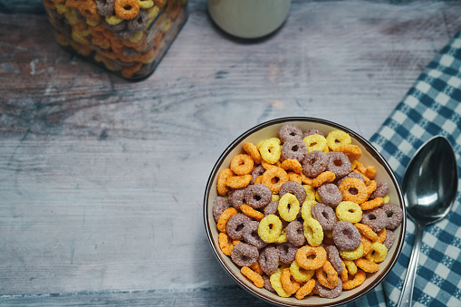 Fruit Loops Cornflakes Served For Breakfast